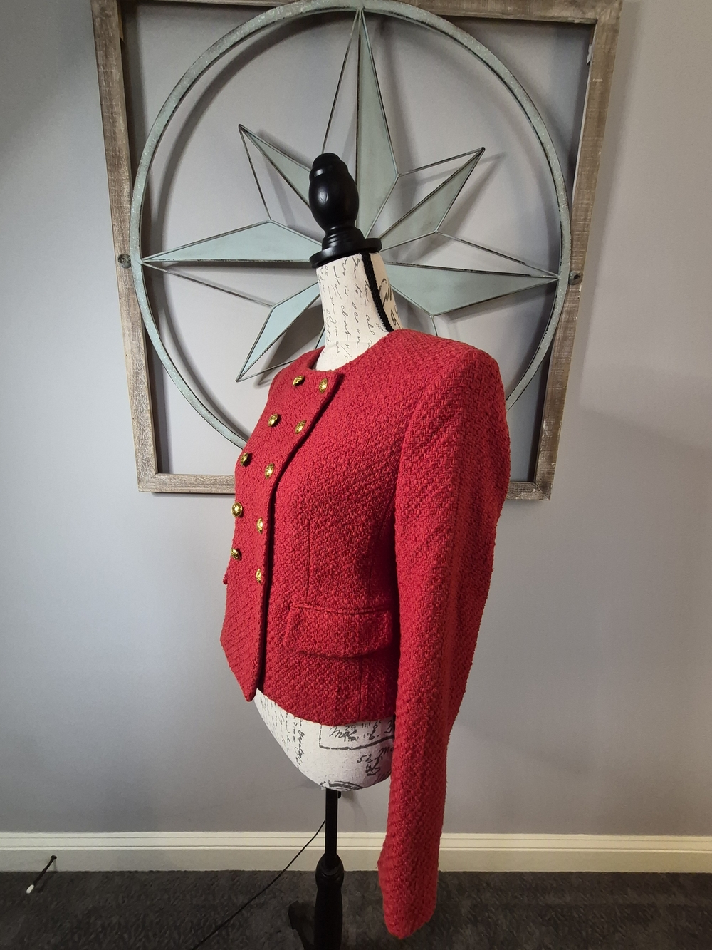 Veronica Beard Bentley Blazer Nantucket Red Tweed Cropped Military Button - 6 - Picture 11 of 15